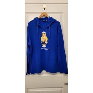 Polo Bear Lightweight Cotton Hoodie Sweatshirt in Blue Cute Spring Summer Sz. L